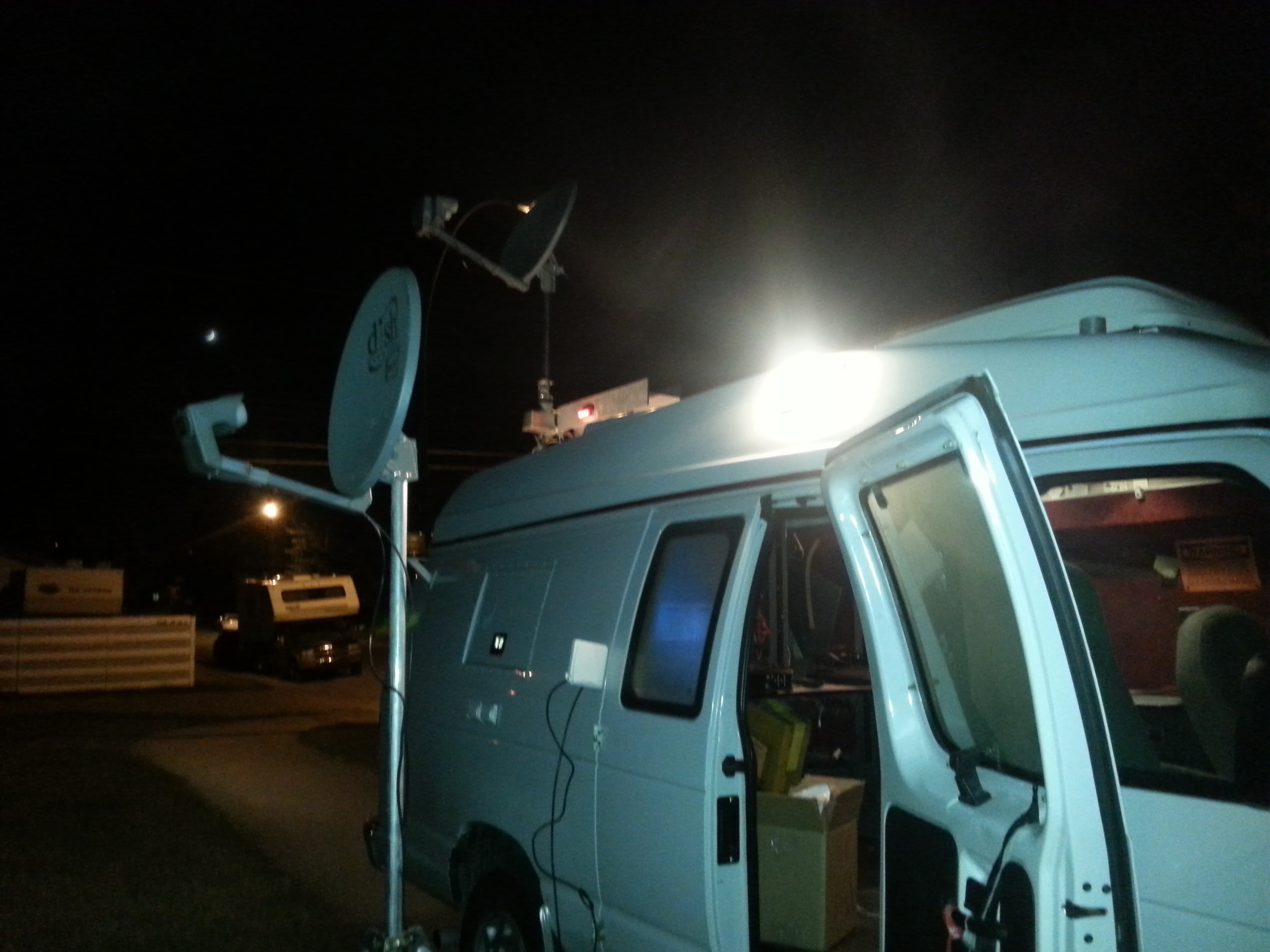 WestNet MHSV Mobile HotSpot Vehicle with dual satellite dishes — concept developed 2002, fully deployed 2014